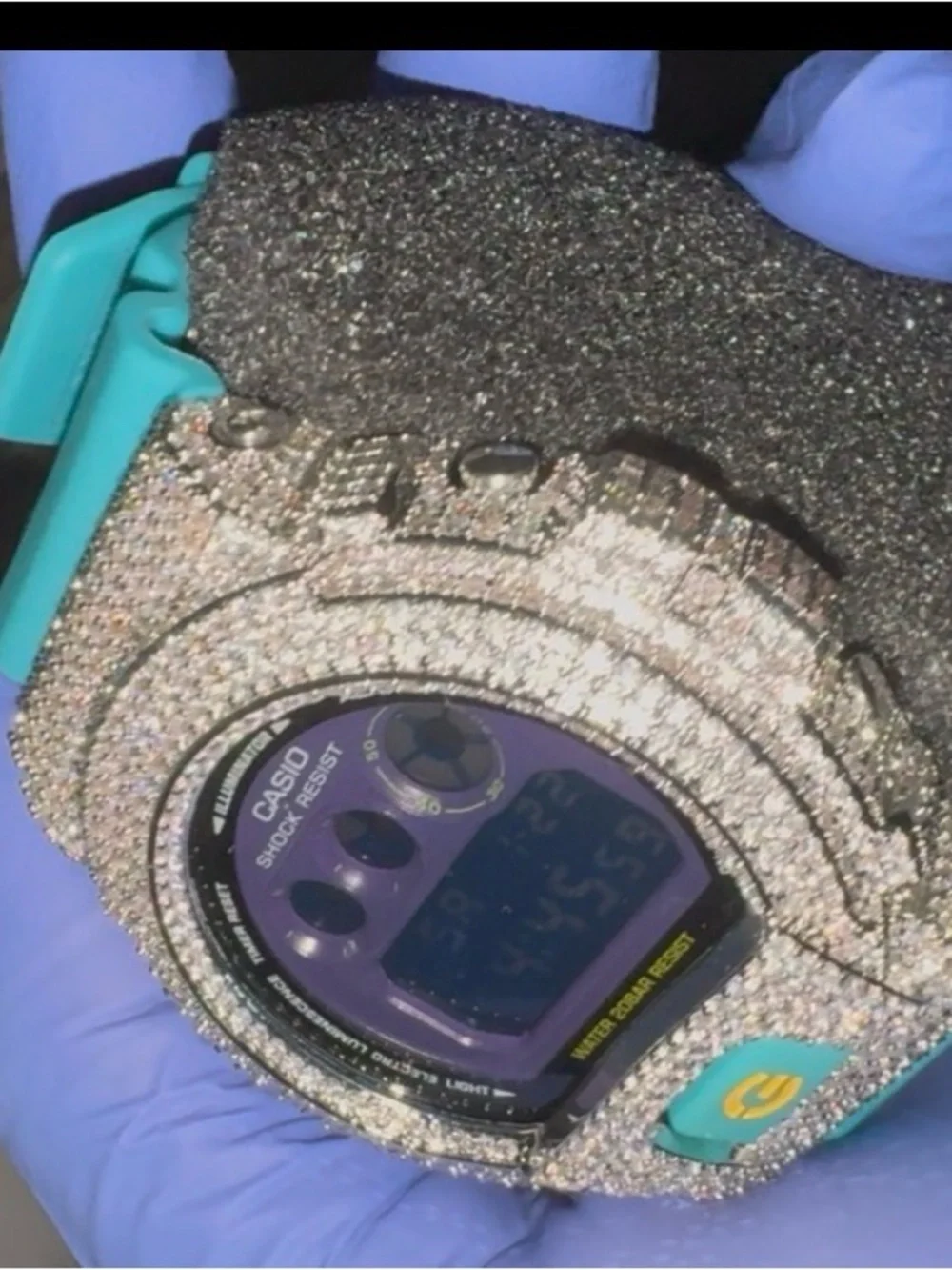 Casio Digital Watch with Turquoise Accents and Crystal-Encrusted Bezel